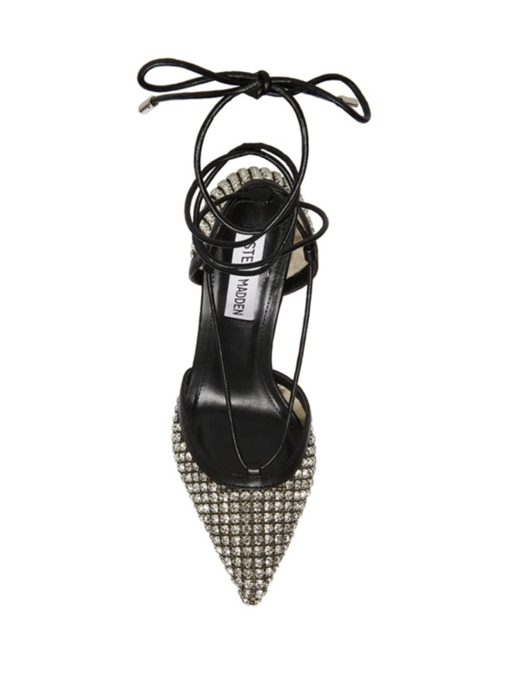 Steve Madden Vanity Mesh Crystal Embellished Black Lace-Up Stiletto Pump - Picture 2 of 12